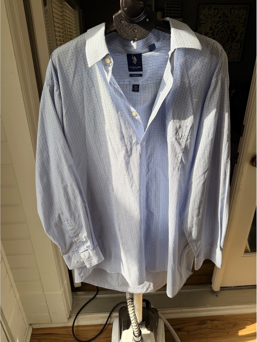 U.S. Polo Assn. Men's Slim Fit Tall 3XLT Blue Check Dress Shirt
